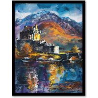 Artery8 Eilean Donan Castle Oil Painting Skye Scotland Framed Art Print in Blue | Size: W12" x H16"