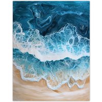 Artery8 Sea Foam on Sandy Beach From Above Calm Zen Wall Art Print in Blue | Size: W12" x H16"