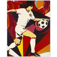 Artery8 Female Footballer in Motion Artwork Red Powerful Wall Art Print | Size: W18" x H24"