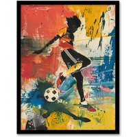 Artery8 Colourful Footballer Ball Painting Bright Bold Framed Art Print | Size: W12" x H16"