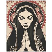 Artery8 Lady in Prayer Artwork Catholic Peace Symmetry Wall Art Print in Beige | Size: W12" x H16"