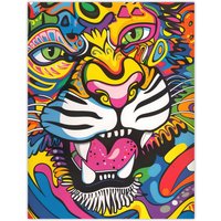 Artery8 Colourful Arty Tiger Portrait Fun Bold Hippy Wall Art Print | Size: W18" x H24"
