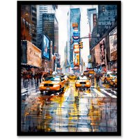 Artery8 Times Square Taxis Billboards Watercolour Iconic Framed Art Print | Size: A4