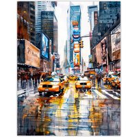 Artery8 Times Square Taxis Billboards Watercolour Iconic Wall Art Print | Size: W12" x H16"