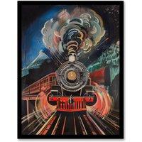 Artery8 Steam Train Painting Engine Dark Powerful Bold Framed Art Print | Size: A4
