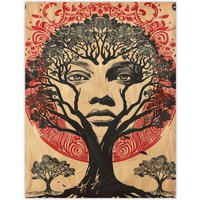 Artery8 Face in Trees Mystic Mother Earth Hippy Tribal Wall Art Print in Beige | Size: W24" x H32"