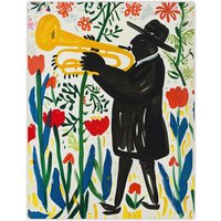 Artery8 Jazz Trombonist in Tulips Painting Fun Colourful Wall Art Print | Size: W12" x H16"