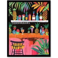 Artery8 Tiki Bar Tropical Pineapples Bold Colourful Framed Art Print | Size: W12" x H16"
