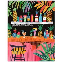 Artery8 Tiki Bar Tropical Pineapples Bold Colourful Wall Art Print | Size: W12" x H16"