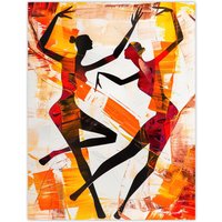 Artery8 Two Dancers in Abstract Artwork Red Orange Bold Wall Art Print | Size: W12" x H16"