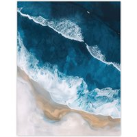 Artery8 Waves on Beach From Above Artwork Coastal Calm Wall Art Print in Blue | Size: W12" x H16"