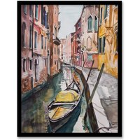Artery8 Gondola in Venice Canal Watercolour Classic Framed Art Print | Size: A4