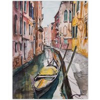 Artery8 Gondola in Venice Canal Watercolour Classic Wall Art Print | Size: W18" x H24"