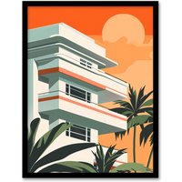 Artery8 Tropical Apartment at Sunset Palm Trees Modern Framed Art Print in Orange | Size: W12" x H16"