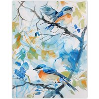 Artery8 Eastern Bluebirds in Tree Watercolour Bird Lover Wall Art Print in Blue | Size: W18" x H24"