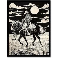 Artery8 Midnight Cowboy Black & White Western Desert Framed Art Print | Size: A4