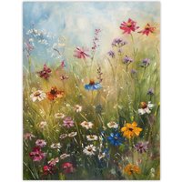 Artery8 Spring Wildflowers Oil Painting Colourful Floral Wall Art Print in Green | Size: W12" x H16"