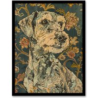 Artery8 Abstract Portrait Dog in Flowers Painting Animal Framed Art Print in Green | Size: A4
