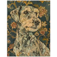 Artery8 Abstract Portrait Dog in Flowers Painting Animal Wall Art Print in Green | Size: W12" x H16"