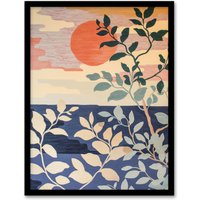 Artery8 Sunset in Coastal Trees Painting Zen Calm Warm Framed Art Print | Size: W12" x H16"