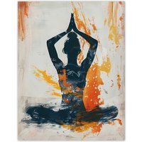 Artery8 Abstract Painting Woman in Yoga Pose Orange Wall Art Print | Size: W24" x H32"