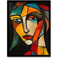 Artery8 Woman Portrait Stained Glass Cubism Colourful Framed Art Print | Size: W12" x H16"