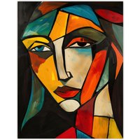 Artery8 Woman Portrait Stained Glass Cubism Colourful Wall Art Print | Size: W24" x H32"