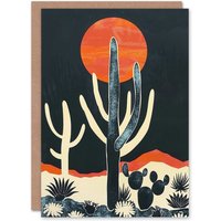 Artery8 Birthday Card Cactus Desert Orange Grey White Sunrise Greeting Card