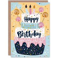 Artery8 Birthday Card Lollipop Cake Candles Pastel Colour Fun For Child Kids in Yellow