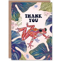 Artery8 Thank You Card Cute Colourful Jungle Frog Bright Folk Art in Blue