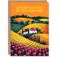 Artery8 Housewarming Card Congratulations New Home Countryside Sunset in Orange