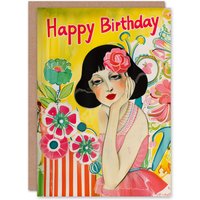 Artery8 Birthday Card Dreamer Florist Flower Lady Colourful Portrait in Yellow