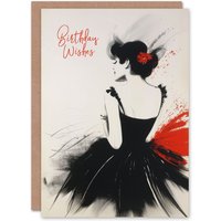Artery8 Birthday Card Elegant Dancer Black Red Bright Painting Greeting Card