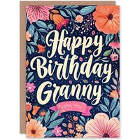 Artery8 Birthday Card Love You Granny Floral Pink Orange Blue Design