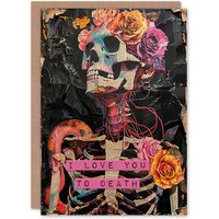 Artery8 Anniversary Card Floral Gothic Memento Mori Skeleton Collage in Black