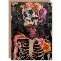 Artery8 Birthday Card Gothic Memento Mori Floral Skeleton Collage in Black