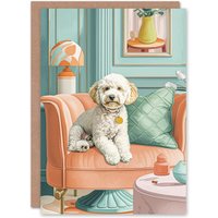 Artery8 Birthday Card Cockapoo Dog Lover Luxury Pet Armchair Portrait in Blue