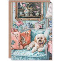 Artery8 Birthday Card Luxury Cockapoo Dog Lover Couch Pet Portrait in Blue