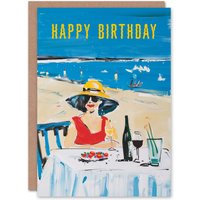 Artery8 Birthday Card Summer Vacation Beach Holiday Oil Painting Greeting Card in Blue