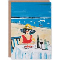 Artery8 Birthday Card Summer Beach Holiday Vacation Oil Painting Greeting Card in Blue