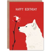 Artery8 Birthday Card Dog Lover White Canine Flower Red Design Greeting Card