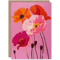 Artery8 Birthday Card Poppies Orange Pink Flowers Design Greeting Card
