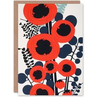 Artery8 Birthday Card Poppy Flowers Red Blue Bold Abstract Design