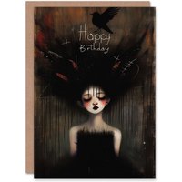 Artery8 Birthday Card Cute Goth Strange Dark Portrait Painting in Black