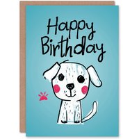 Artery8 Birthday Card Cute White Puppy Dog Blue Kids Drawing For Child Kids