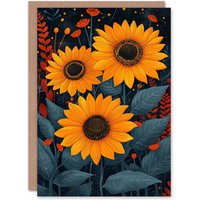 Artery8 Birthday Card Three Mystical Sunflowers Dark Magic Wildflowers in Orange