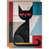 Artery8 Birthday Card Black Cat Cubist Artwork Colourful Pop Art For Him Her