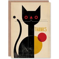 Artery8 Thank You Card Black Cat Geometric Animal Lover Simple Thanks Him Her in Beige