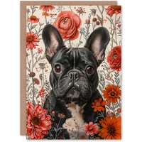 Artery8 Birthday Card French Bulldog in Wildflowers Cute Animal Lover Fun in Red