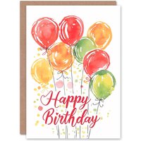 Artery8 Birthday Card Simple Colourful Balloons Birthday Watercolour Him Her in White
